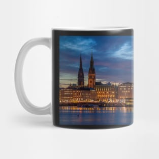 Jungfernstieg, town hall, Binnenalster, Christmas lights, dusk, Hamburg, Germany Mug